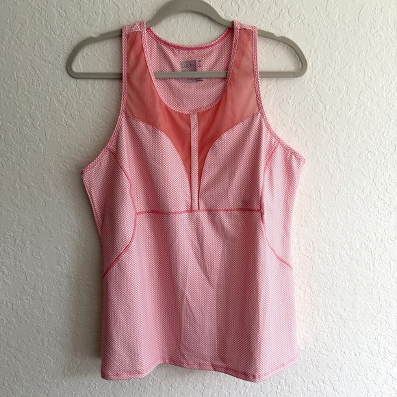 Lucky in Love Tops - Lucky in Love Pink Mesh Panel Athletic Tank Top